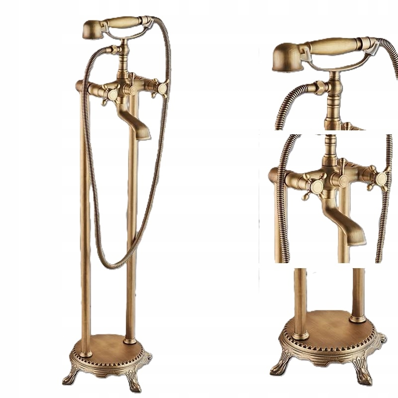 Stojanová vaňová batéria Old Retro Brass - Set